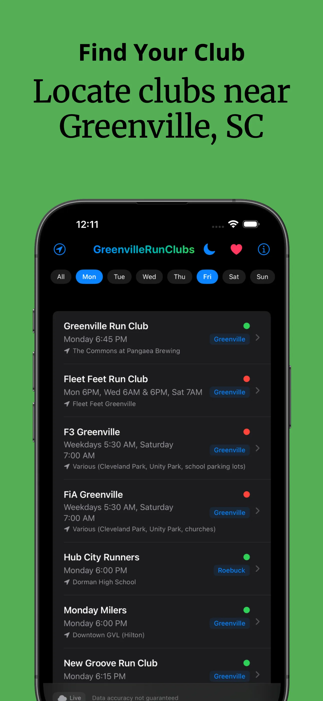 GreenvilleRunClubs app screenshot 2